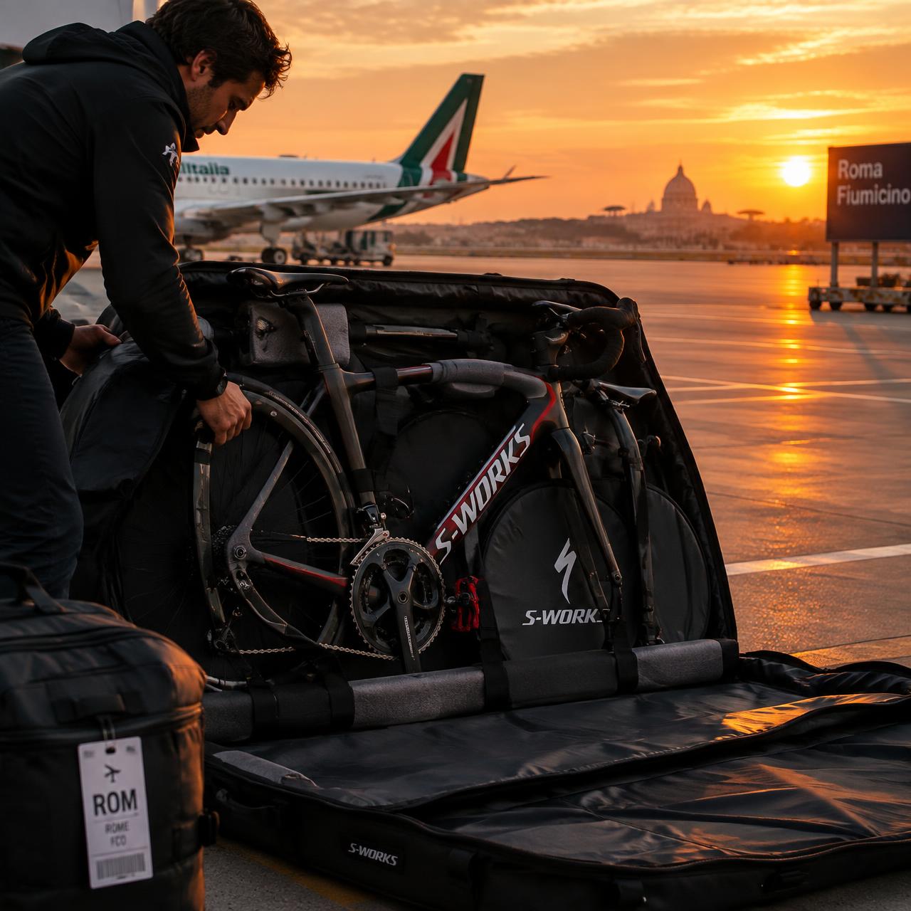Bici imballata pronta per il volo a Fiumicino